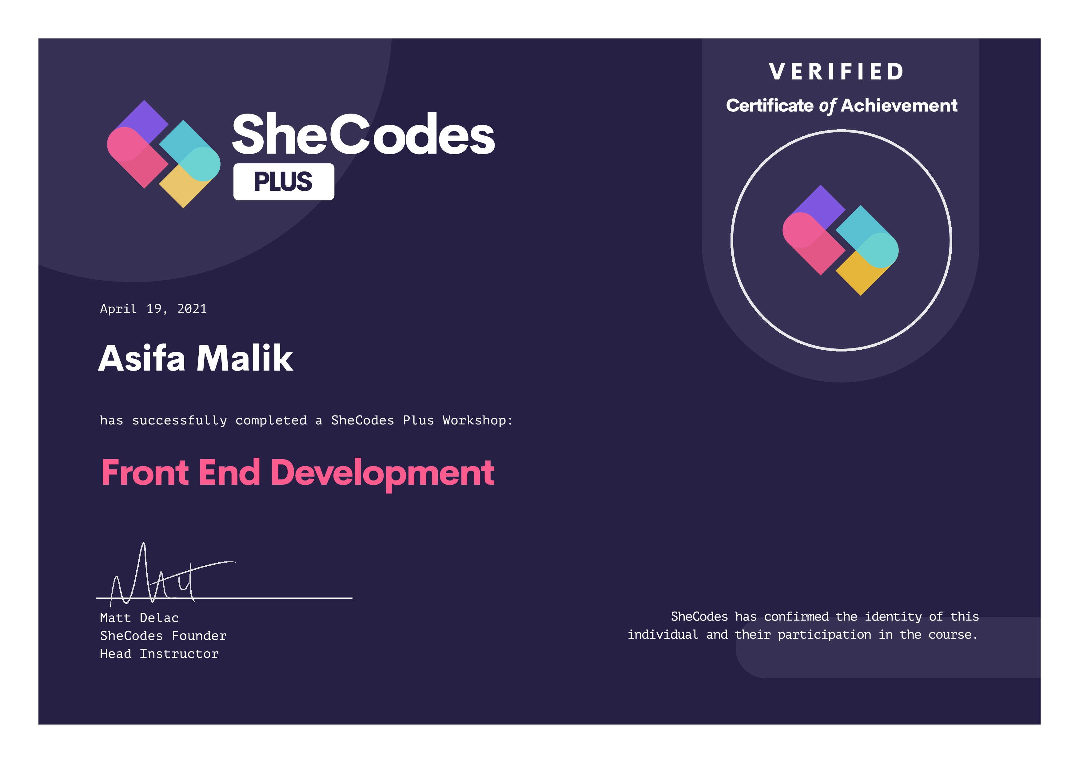 Front-end web development certificate